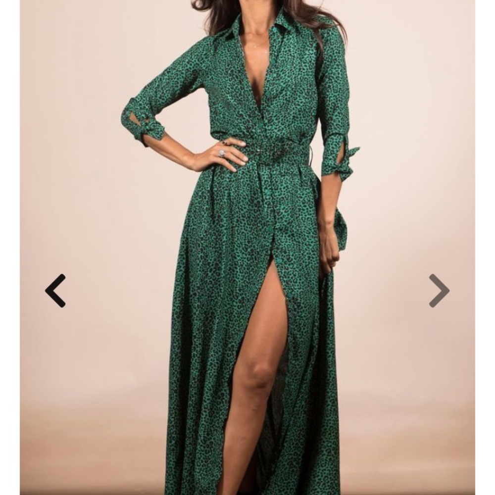 Silkfred Dove Dress- Leopard Green (euro size 12)